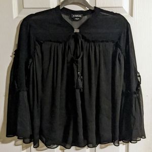 bebe Black Top Blouse XS Draped Batwing Sleeve Elegant Cocktail Party